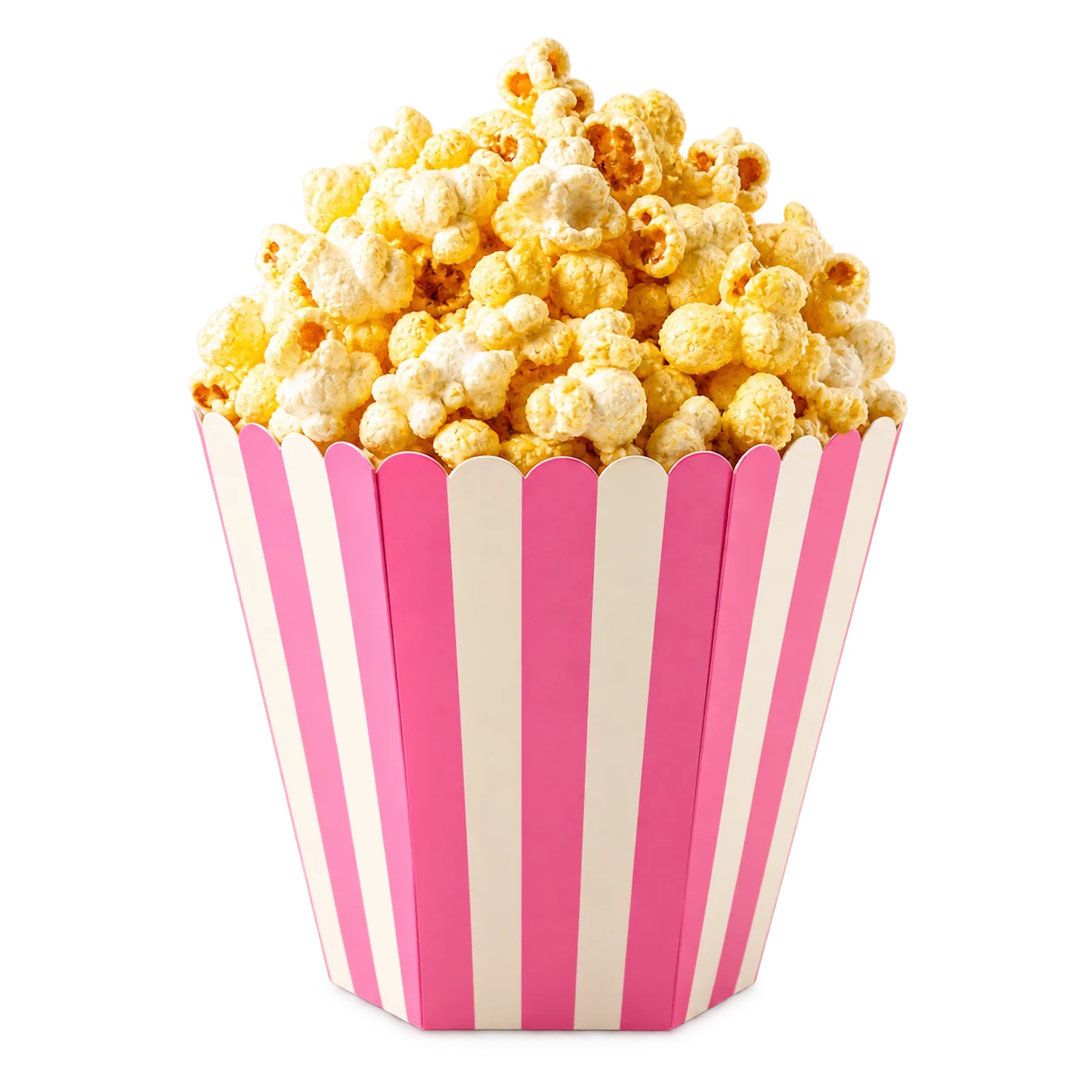 Vers gepopte popcorn in een gestreepte beker