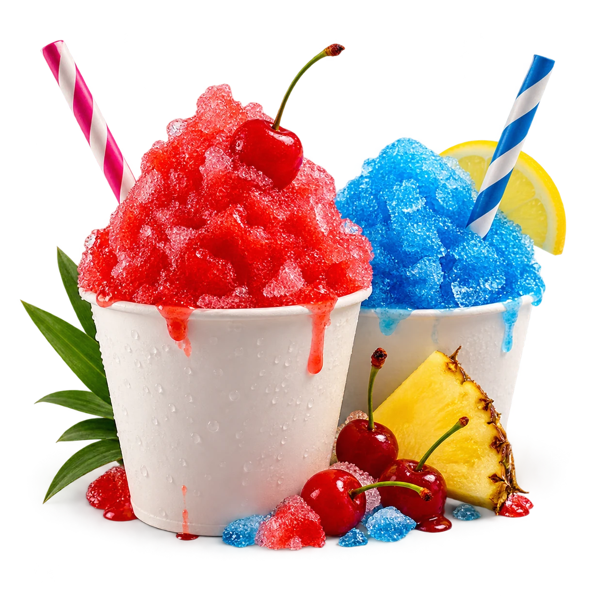 Kleurrijk schaafijs met siroop en fruit