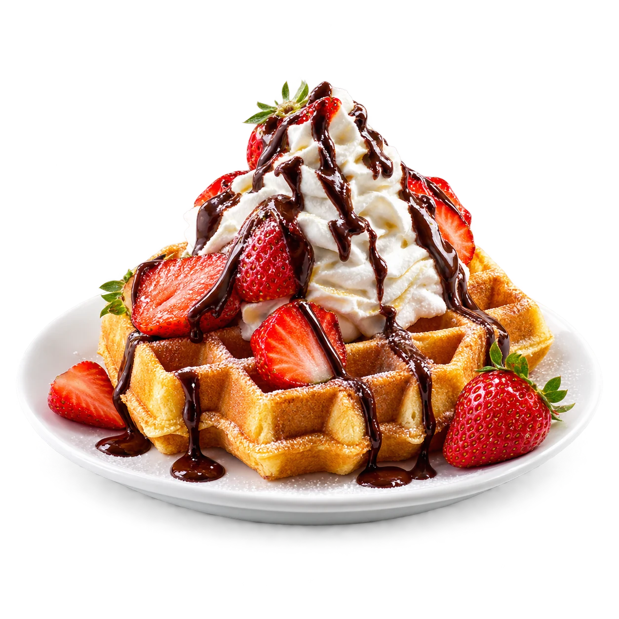 Belgische wafels met aardbeien en chocolade
