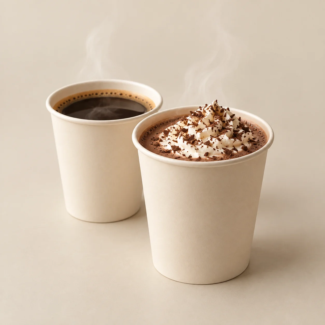 Koffie en warme chocolademelk, sfeerbeeld